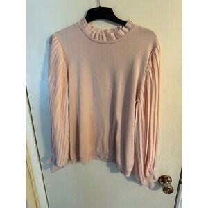 Adrianna Papell Pastel Pink Pleated Regency Sleeve Sweater Top Women's Size L
